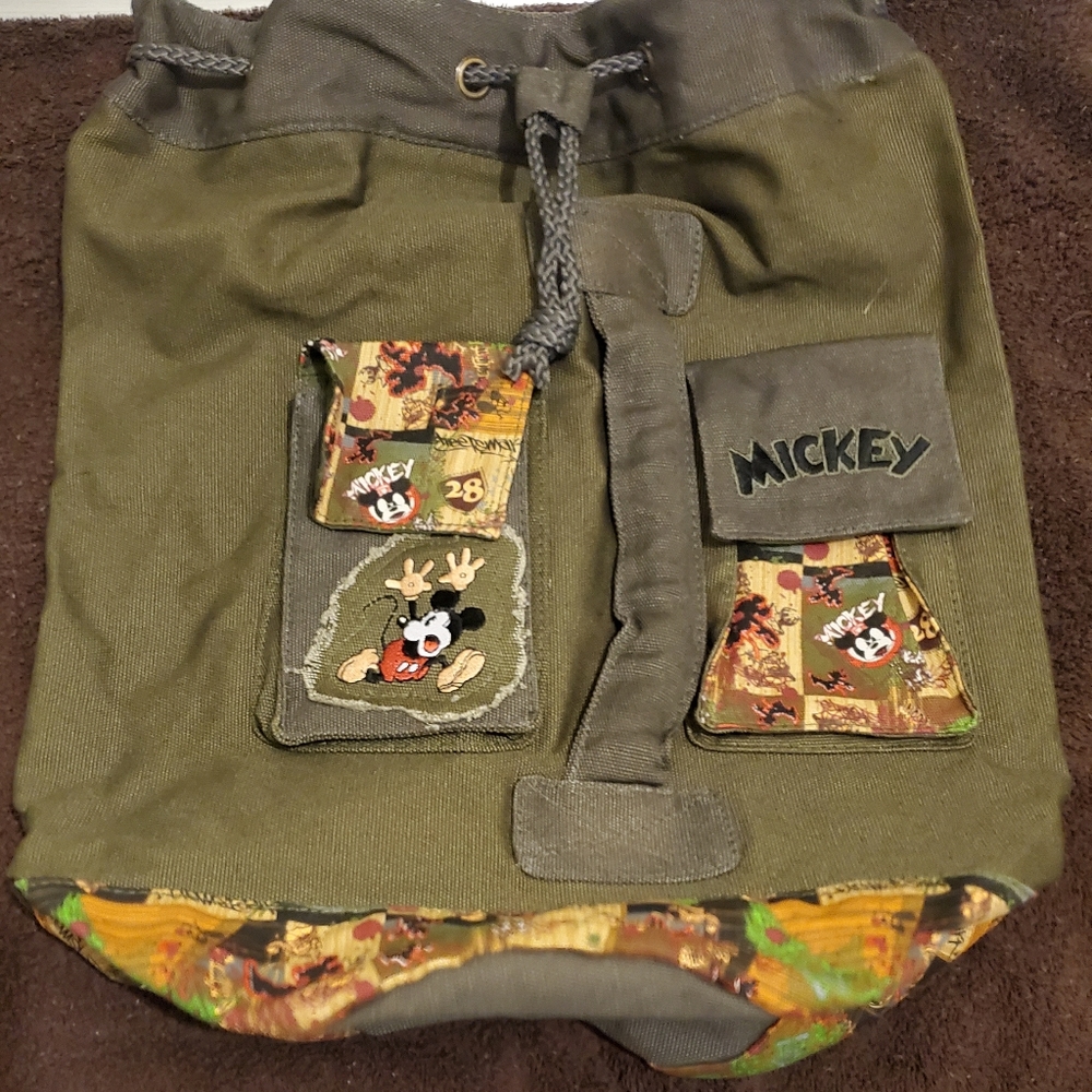 Disney Mickey Mouse Olive Green 1-strap/Handle Backpack/Duffle Bag